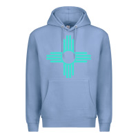 Colony Blue New Mexico Zia Sun in Turquoise Blue Premium Hoodie - PixelFlow