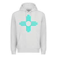 Dove Grey New Mexico Zia Sun in Turquoise Blue Premium Hoodie - PixelFlow