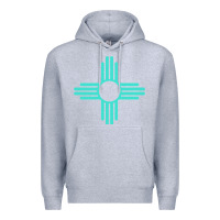 Heather Grey New Mexico Zia Sun in Turquoise Blue Premium Hoodie - PixelFlow