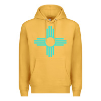 Mustard New Mexico Zia Sun in Turquoise Blue Premium Hoodie - PixelFlow