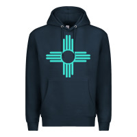 Navy New Mexico Zia Sun in Turquoise Blue Premium Hoodie - PixelFlow
