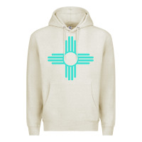Oatmeal Heather New Mexico Zia Sun in Turquoise Blue Premium Hoodie - PixelFlow