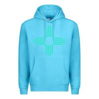 Ocean Blue New Mexico Zia Sun in Turquoise Blue Premium Hoodie - PixelFlow