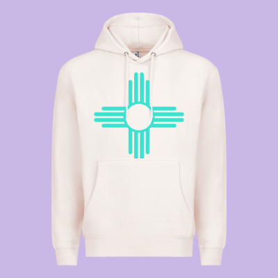 New Mexico Zia Sun In Turquoise Blue Premium Hoodie Designed By Pixelflow