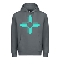 Rock New Mexico Zia Sun in Turquoise Blue Premium Hoodie - PixelFlow
