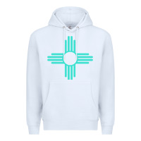 White New Mexico Zia Sun in Turquoise Blue Premium Hoodie - PixelFlow