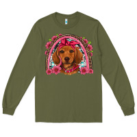 Army Green dachshund puppy floral rainbow Long Sleeve Tee - Artiststas