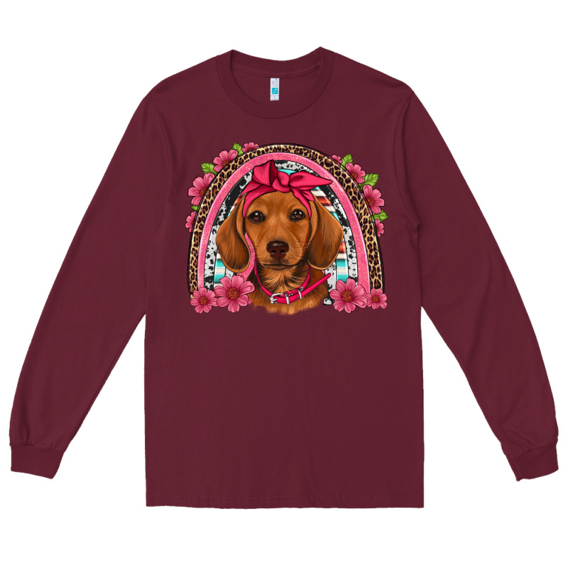 Dachshund Puppy Floral Rainbow Long Sleeve Tee by Artiststas | Teevron