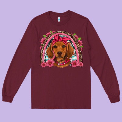 Dachshund Puppy Floral Rainbow Long Sleeve Tee Designed By Artiststas