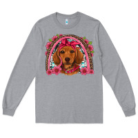 Heather Grey dachshund puppy floral rainbow Long Sleeve Tee - Artiststas