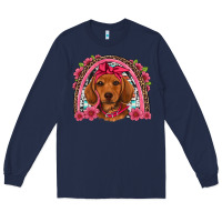 Navy dachshund puppy floral rainbow Long Sleeve Tee - Artiststas