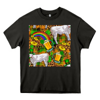 Asphalt St. Patricks Cow With Rainbow And Beer Seamless Heavy Core Tee - FaDigitalArtStudio