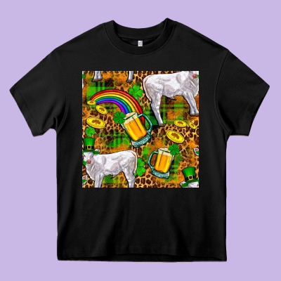 St. Patricks Cow With Rainbow And Beer Seamless Heavy Core Tee Designed By Fadigitalartstudio