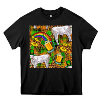 Black St. Patricks Cow With Rainbow And Beer Seamless Heavy Core Tee - FaDigitalArtStudio