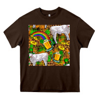Chocolate Brown St. Patricks Cow With Rainbow And Beer Seamless Heavy Core Tee - FaDigitalArtStudio