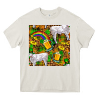 Cream St. Patricks Cow With Rainbow And Beer Seamless Heavy Core Tee - FaDigitalArtStudio