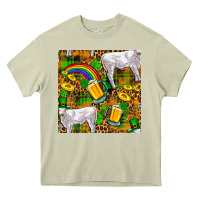 Mossy St. Patricks Cow With Rainbow And Beer Seamless Heavy Core Tee - FaDigitalArtStudio