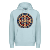 Blue Mist Saint Benedict Medal 1 Premium Hoodie - SnappyArt