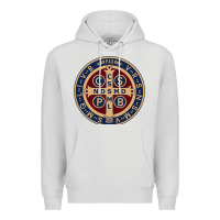 Dove Grey Saint Benedict Medal 1 Premium Hoodie - SnappyArt