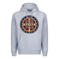 Heather Grey Saint Benedict Medal 1 Premium Hoodie - SnappyArt
