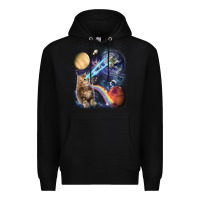 Black Fluffy Kitten Shoot Laser Rainbow Space Galaxy, Cat Gifts Premium Hoodie - SnappyArt