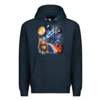 Navy Fluffy Kitten Shoot Laser Rainbow Space Galaxy, Cat Gifts Premium Hoodie - SnappyArt