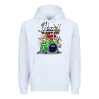 White ANIMAL DRUMMER PEARL DRUMS Premium Hoodie - FloraArt