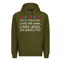 Army Green she's a good girl, she's loves her mama, loves jesus t shirt Premium Hoodie - FloraArt