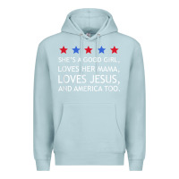 Blue Mist she's a good girl, she's loves her mama, loves jesus t shirt Premium Hoodie - FloraArt