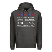 Charcoal Heather she's a good girl, she's loves her mama, loves jesus t shirt Premium Hoodie - FloraArt