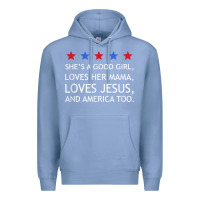 Colony Blue she's a good girl, she's loves her mama, loves jesus t shirt Premium Hoodie - FloraArt