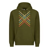 Army Green retro vintage drummer tshirt 70s 80s distressed drum sticks long sleev Premium Hoodie - FloraArt