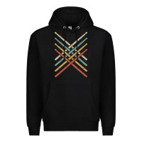 Black retro vintage drummer tshirt 70s 80s distressed drum sticks long sleev Premium Hoodie - FloraArt