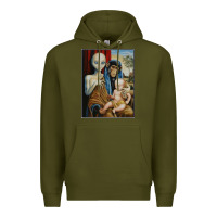 Army Green alien chimp baby religion conspiracy poster Premium Hoodie - FloraArt