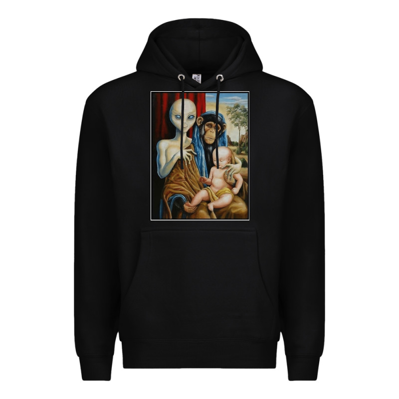 Alien Chimp Baby Religion Conspiracy Poster Premium Hoodie by FloraArt | Teevron