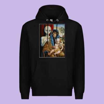 Alien Chimp Baby Religion Conspiracy Poster Premium Hoodie Designed By Floraart