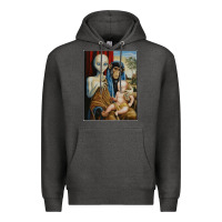 Charcoal Heather alien chimp baby religion conspiracy poster Premium Hoodie - FloraArt