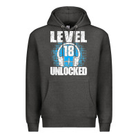 Charcoal Heather Level 18 Unlocked Birthday 18 Years Gamer Premium T Shirt Premium Hoodie - FloraArt
