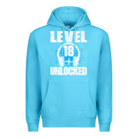 Ocean Blue Level 18 Unlocked Birthday 18 Years Gamer Premium T Shirt Premium Hoodie - FloraArt