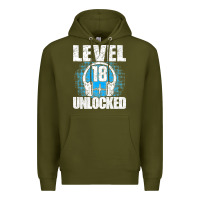 Army Green Level 18 Unlocked Birthday 18 Years Gamer Premium T Shirt Premium Hoodie - FloraArt