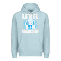 Blue Mist Level 18 Unlocked Birthday 18 Years Gamer Premium T Shirt Premium Hoodie - FloraArt