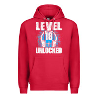 Cardinal Level 18 Unlocked Birthday 18 Years Gamer Premium T Shirt Premium Hoodie - FloraArt