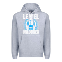 Heather Grey Level 18 Unlocked Birthday 18 Years Gamer Premium T Shirt Premium Hoodie - FloraArt