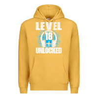 Mustard Level 18 Unlocked Birthday 18 Years Gamer Premium T Shirt Premium Hoodie - FloraArt