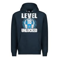 Navy Level 18 Unlocked Birthday 18 Years Gamer Premium T Shirt Premium Hoodie - FloraArt