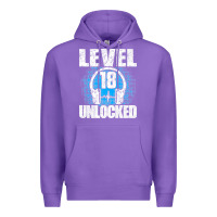 Purple Level 18 Unlocked Birthday 18 Years Gamer Premium T Shirt Premium Hoodie - FloraArt