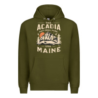 Army Green acadia national park maine nature hike outdoors vintage t shirt Premium Hoodie - ArtMosaic