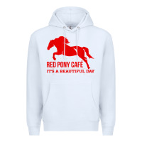 White Red Pony Cafe, Funny cute horse lover Premium Hoodie - ArtMosaic