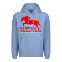 Colony Blue Red Pony Cafe, Funny cute horse lover Premium Hoodie - ArtMosaic