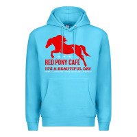 Ocean Blue Red Pony Cafe, Funny cute horse lover Premium Hoodie - ArtMosaic